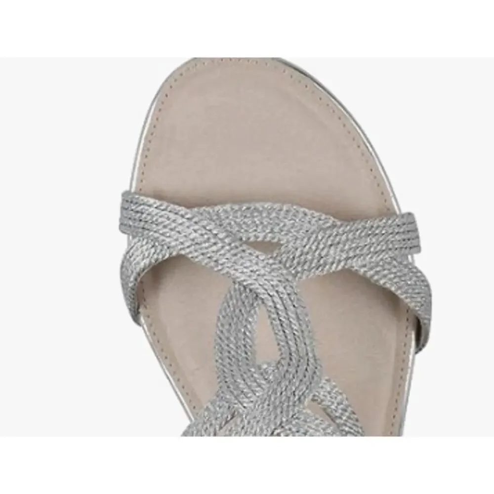 CLIFFS BY WHITE MOUNTAIN WOMENS CANDELLE SILVER STRAPPY WEDGE DRESS SANDAL 9M